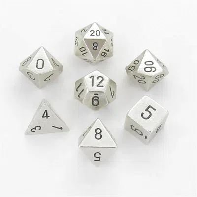 Chessex Manufacturing Metal Dice With Black Numbers - Silver, Set Of 7