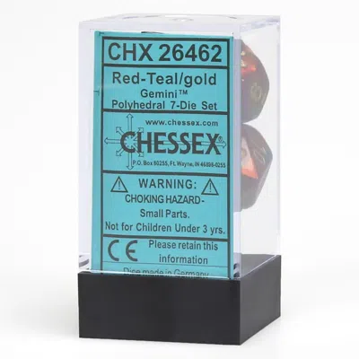 Chessex Manufacturing Red & Teal Cube Gemini No.7 Dice With Gold Numbers - Set Of 7