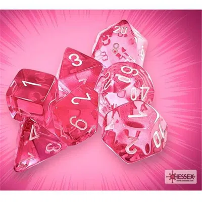 Chessex Manufacturing Translucent Pink & White Polyhedral Dice Set - Set Of 7