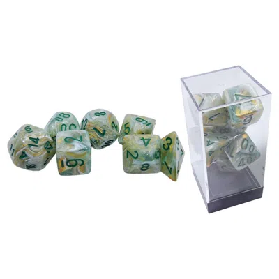 Chessex Mega Hedrals Marble Dice Bags Green & Dark Green - Set Of 7