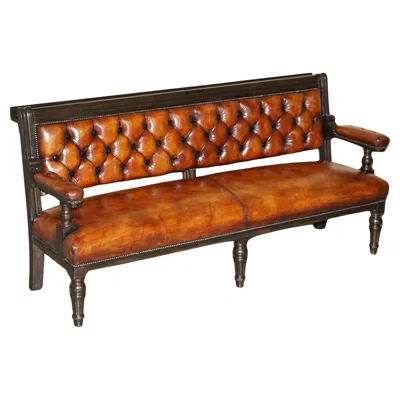 Pre-owned Chesterfield 1 Of 4 Restored Antique Victorian  Leather Snooker Hall Pub Benches In Brown