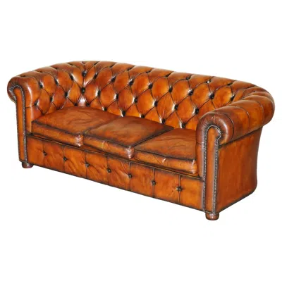 Pre-owned Chesterfield 1930's Hand Dyed Restored Whiskey Brown Leather  Tufted Club Sofa