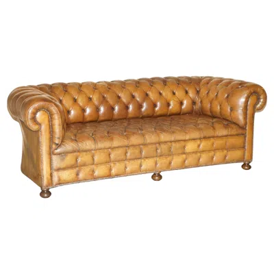 Pre-owned Chesterfield 1950's Hand Dyed Restored Cigar Brown Leather  Club Sofa English