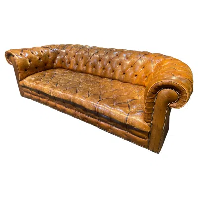Pre-owned Chesterfield 20th Century, Authentic Brown Leather  On Castors Made In England