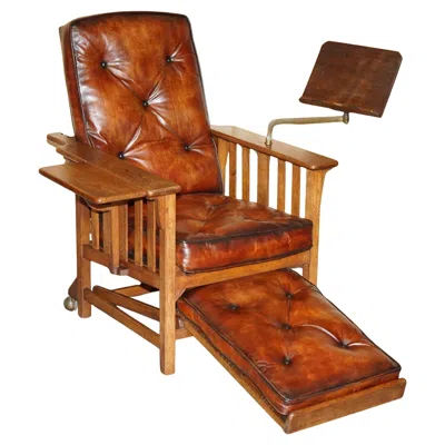 Pre-owned Chesterfield Antique Art Deco  Brown Leather Reclining Armchair Writing Slope