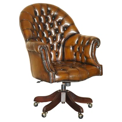 Pre-owned Chesterfield Antique Fully Restored Brown Leather  Directors Captains Armchair