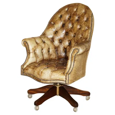 Pre-owned Chesterfield Antique Heritage Aniline Brown Leather  Directors Captains Armchair