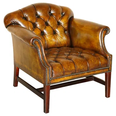 Pre-owned Chesterfield Antique Restored Cigar Brown Leather  Tufted Library Armchair