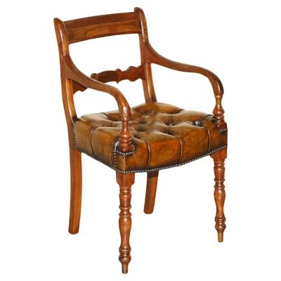 Pre-owned Chesterfield Antique Restored Elm Brown Leather Regency Circa 1810-1820  Armchair