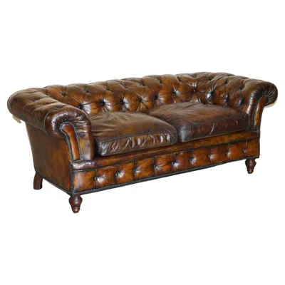 Pre-owned Chesterfield Antique Victorian  Tufted Brown Leather Sofa Feather Filled Cushions