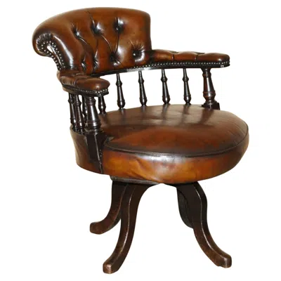 Pre-owned Chesterfield Antique Victorian Fully Restored Brown Leather  Captains Chair