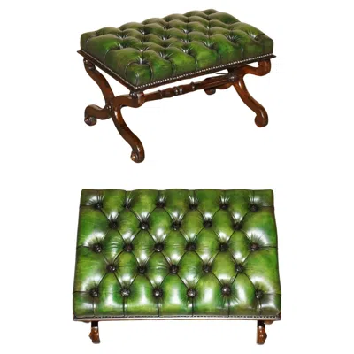 Pre-owned Chesterfield Antique William Iv 1830 Green Leather Hardwood  Stool Piano Bench