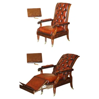 Pre-owned Chesterfield Antique William Iv  Oxblood Leather Reclining Armchair Writing Slope In Red