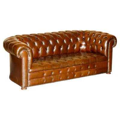 Pre-owned Chesterfield Art Deco Vintage Hand Dyed Fully Restored Solid Brown Leather  Sofa