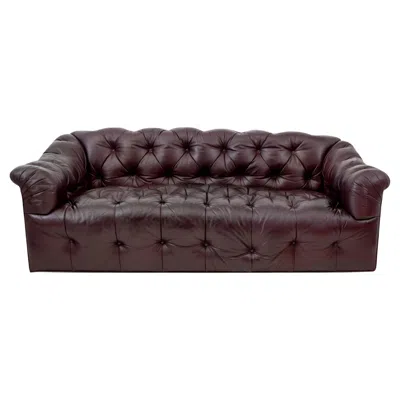 Pre-owned Chesterfield Burgundy Leather Button-tufted Sofa In Red
