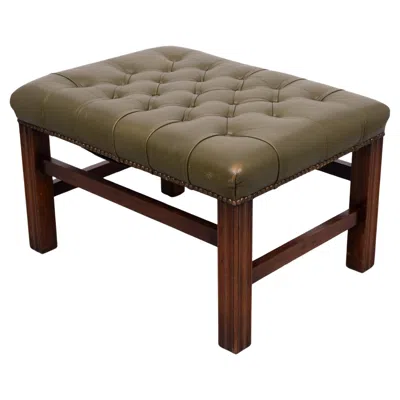 Pre-owned Chesterfield Capped Green Leather  Foot Stool 1960s England
