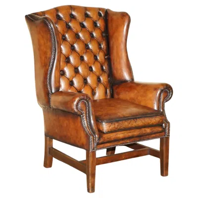 Pre-owned Chesterfield Comfortable Restored Whiskey Brown Leather Tufted  Wingback Armchair
