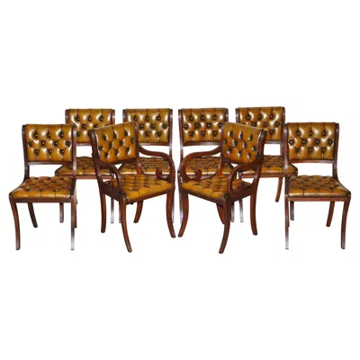 Pre-owned Chesterfield Eight Vintage Hardwood Fully Restored  Brown Leather Dining Chairs 8