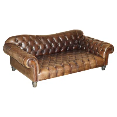 Pre-owned Chesterfield Extra Large And Deep Vintage Hand Dyed Brown Leather  Tufted Sofa