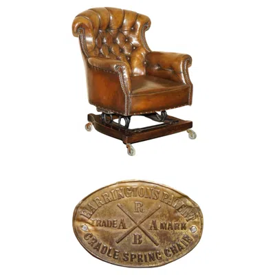 Pre-owned Chesterfield Fine Antique Victorian Harrington's Cradle Rocking  Leather Armchair In Brown