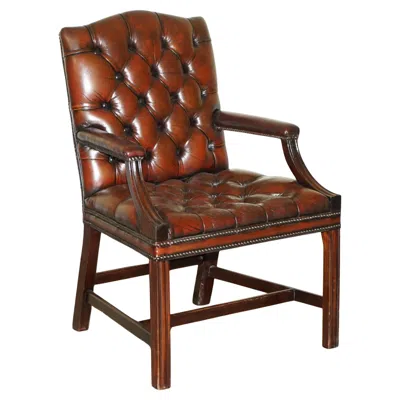 Pre-owned Chesterfield Fine Fully Restored Vintage George Ii Style  Tufted Leather Armchair In Brown