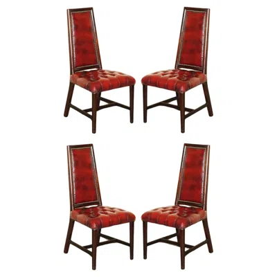 Pre-owned Chesterfield Four Stunning Vintage Oxblood Leather High Back  Dining Chairs In Red