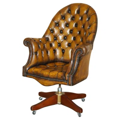 Pre-owned Chesterfield Fully Restored Art Deco Brown Leather  Directors Captains Armchair