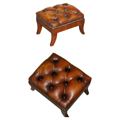 Pre-owned Chesterfield Fully Restored Wingback Armchair  Footstool Hand Dyed Brown Leather