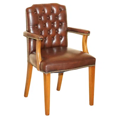 Pre-owned Chesterfield George Ii Style  Brown Leather Gainsborough Carver Office Armchair