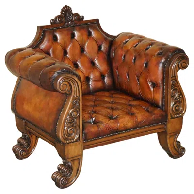 Pre-owned Chesterfield Huge Ornately Carved Antique Fully Restored  King / Queens Armchair In Brown