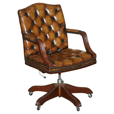 Pre-owned Chesterfield Lovely Restored Hand Dyed Cigar Brown Leather  Tufted Captains Chair