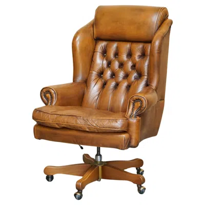 Pre-owned Chesterfield Lovely Vintage Brown Leather  Tufted Wingback Captains Armchair