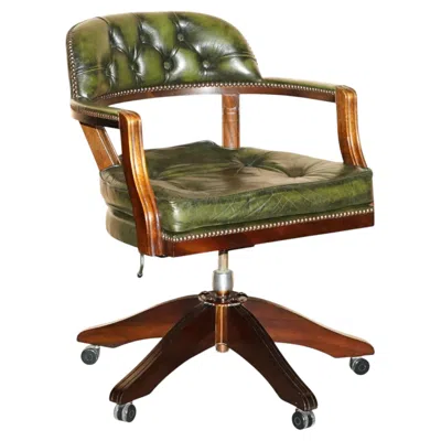 Pre-owned Chesterfield Lovely Vintage  Bottle Green Tufted Leather Court Captains Chair