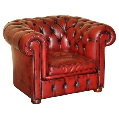 Pre-owned Chesterfield Lovely Vintage Oxblood Bordeaux Leather  Club Armchair Part Of Suite In Red
