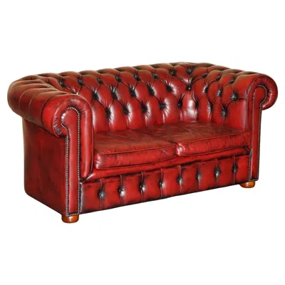 Pre-owned Chesterfield Lovely Vintage Oxblood Bordeaux Leather  Club Sofa Part Of Suite In Red