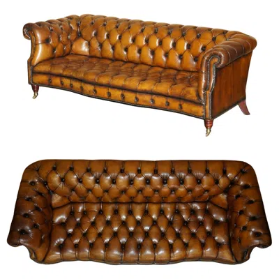 Pre-owned Chesterfield Luxury Vintage Serpentine Hand Dyed Restored Brown Leather  Sofa