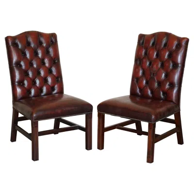 Pre-owned Chesterfield Nice Pair Of Oxblood Leather Vintage  Gainsborough Side Chairs In Red