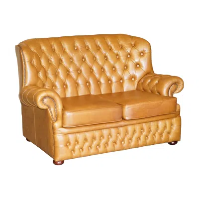 Pre-owned Chesterfield Nice Small Wide  Tan Brown Leather Tufted Sofa With High Back