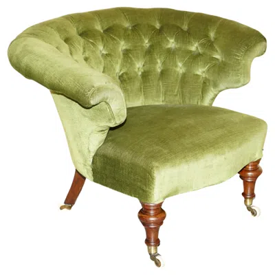 Pre-owned Chesterfield Original Regency 1810-20  Walnut Framed Green Library Tub Armchair