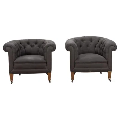 Pre-owned Chesterfield Pair Of 20th Century  Armchairs In Brown