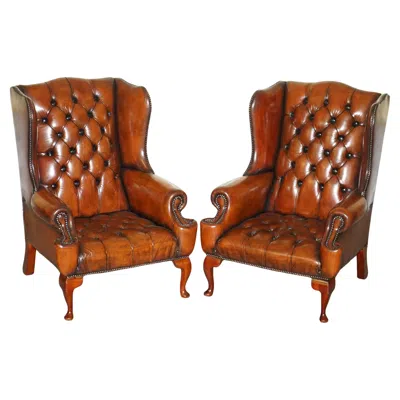 Pre-owned Chesterfield Pair Of Fully Restored William Morris Arm  Tufted Wingback Armchairs In Brown