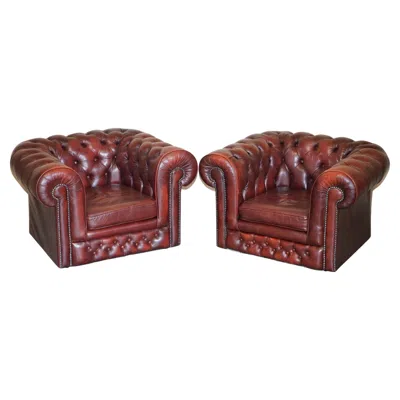 Pre-owned Chesterfield Pair Of Lovely Vintage Oxblood Leather  Gentleman's Club Armchairs In Red