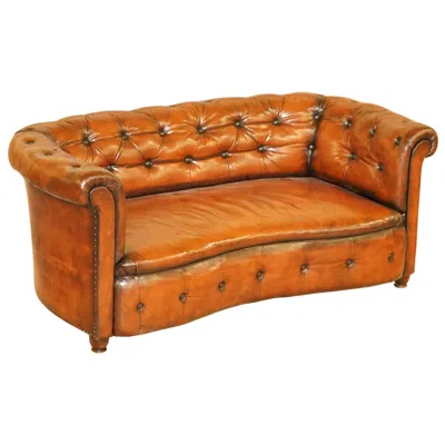 Pre-owned Chesterfield Regency Serpentine Hand Dyed Restored Whisky Brown Leather  Sofa