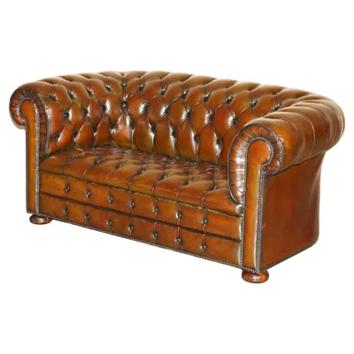 Pre-owned Chesterfield Restored 165cm Wide  Fully Tufted Two Seat Brown Leather Club Sofa