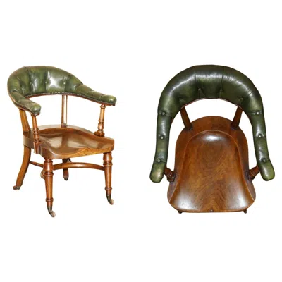 Pre-owned Chesterfield Scottish Antique Victorian 1880 Hardwood & Leather  Captains Chair In Brown
