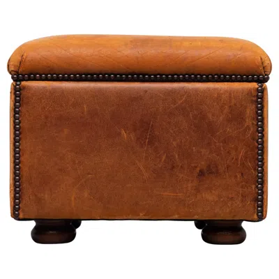 Pre-owned Chesterfield Sheepskin Leather Pouf Or Ottoman With Storage 1970s In Brown