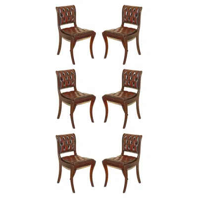 Pre-owned Chesterfield Six Vintage Hardwood Fully Restored  Oxbood Leather Dining Chairs 6 In Brown