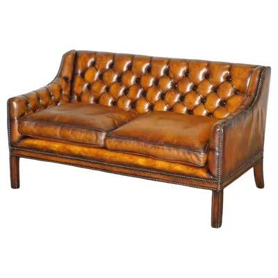 Pre-owned Chesterfield Small Regency Style Hand Dyed Restored Whisky Brown Leather  Sofa
