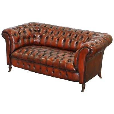 Pre-owned Chesterfield Small Restored  Victorian Whisky Brown Leather Sofa