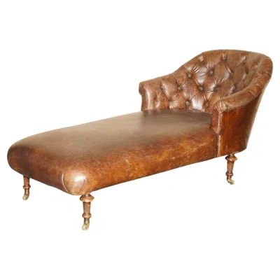 Pre-owned Chesterfield Stunning Heritage Brown Leather  Tufted Lounge Chaise Lounge Sofa